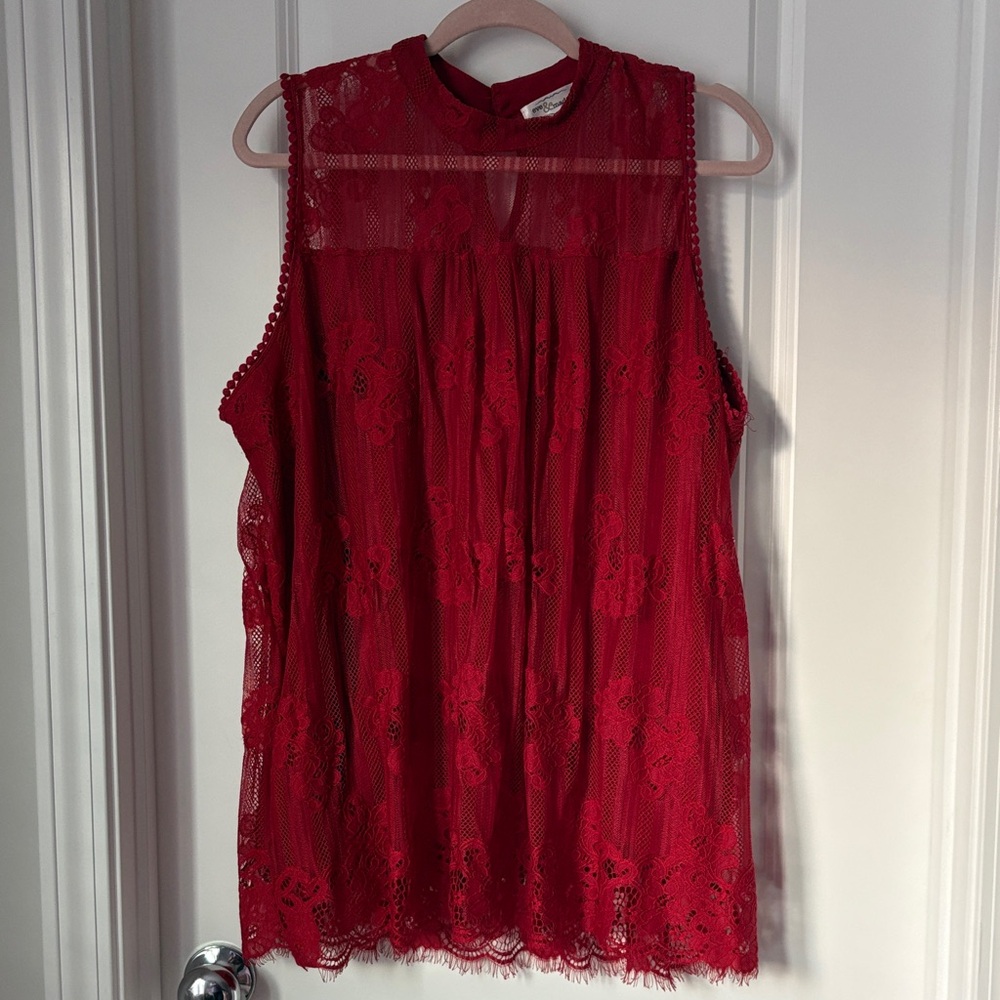 Chic Red Lace Sleeveless Blouse